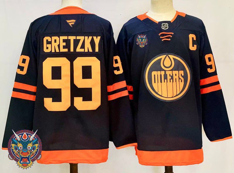 Men Edmonton Oilers #99 Gretzky Black Fanatics 2025 NHL Jersey style 4